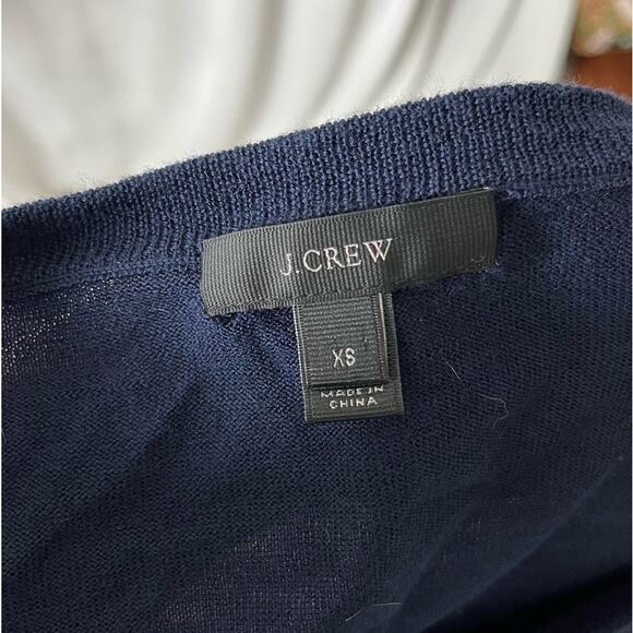 J.Crew Collection Navy 100% Merino Wool V-Neck Sweater with Bell Sleeves Size XS - Picture 5 of 6